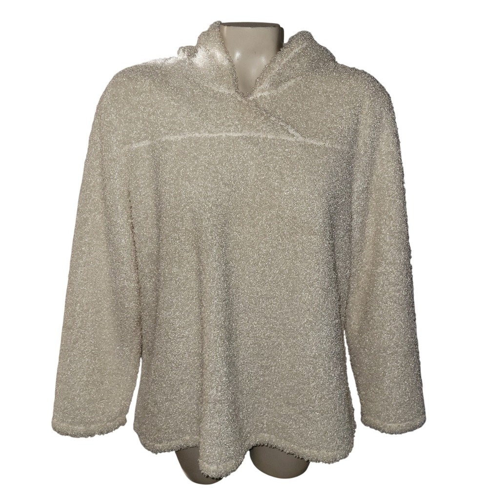 J Jill Cozy‎ Sherpa Fleece Hooded Pullover Sweater Cream Size M